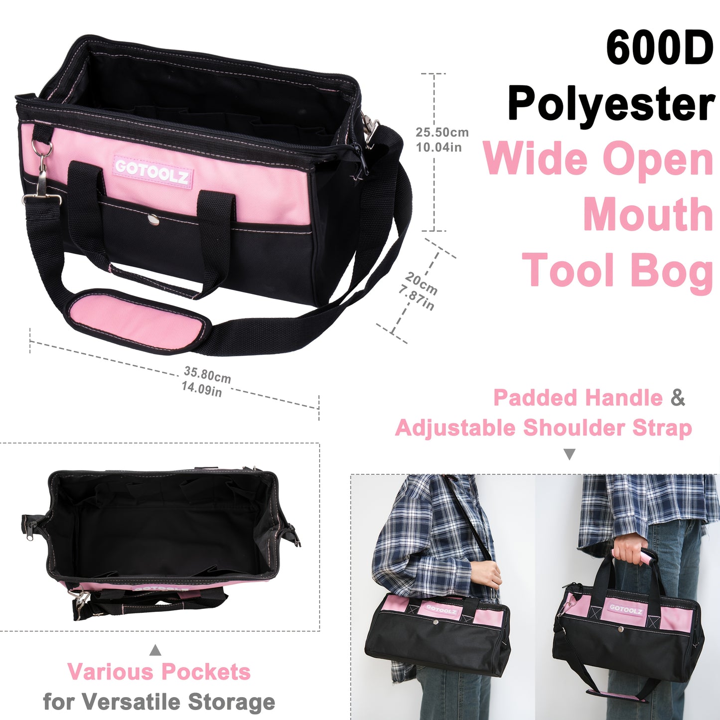 GOTOOLZ 14-Inch Waterdichte Roze GereedschapsTas