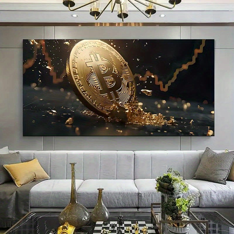 70x140 cm - Gouden Bitcoin Shiny Chips