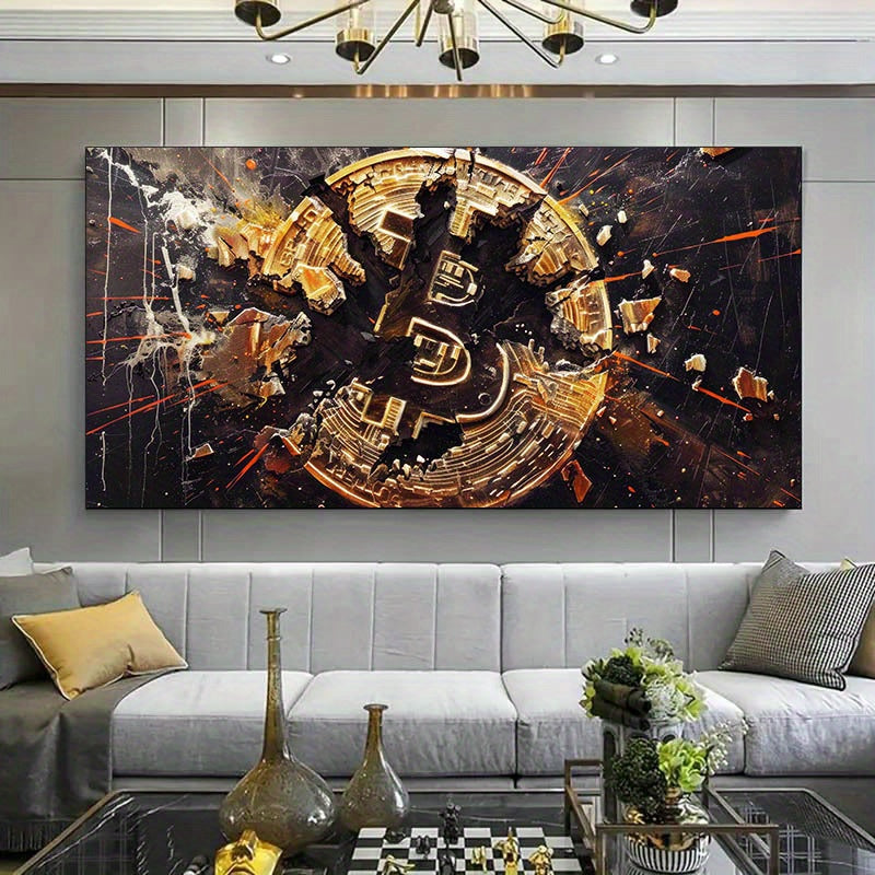 70x140cm – Gouden Cryptocurrenency Poster met Zwart en Goud Ontwerp