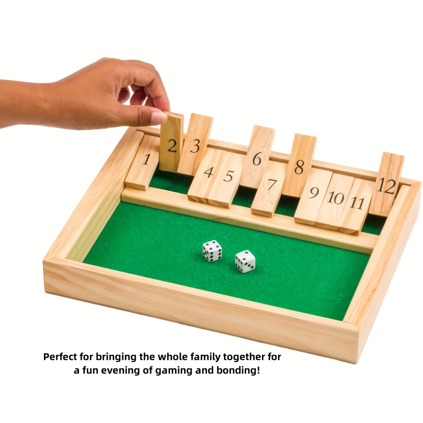 Tafelbladversie houten shut the box met 2 houten dobbelstenen