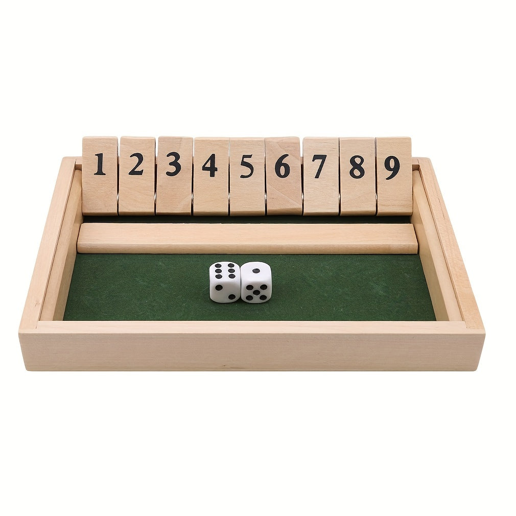 Tafelbladversie houten shut the box met 2 houten dobbelstenen