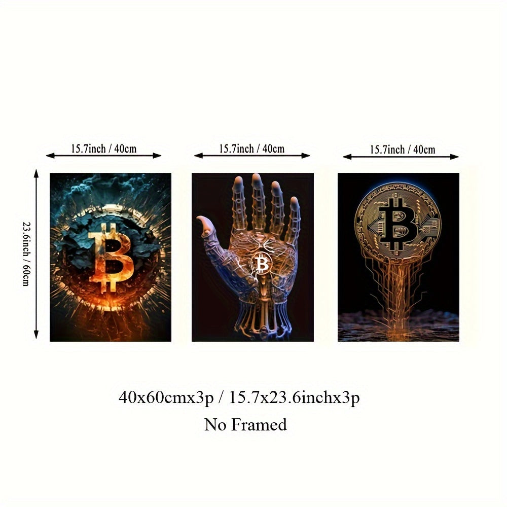 3-delige Bitcoin Neon Posters