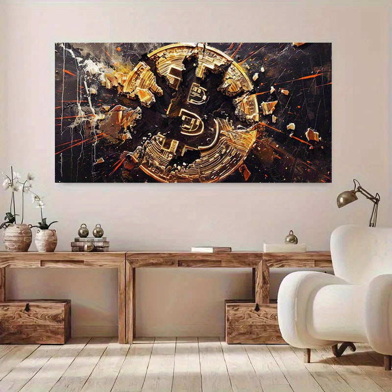 70x140cm – Gouden Cryptocurrenency Poster met Zwart en Goud Ontwerp