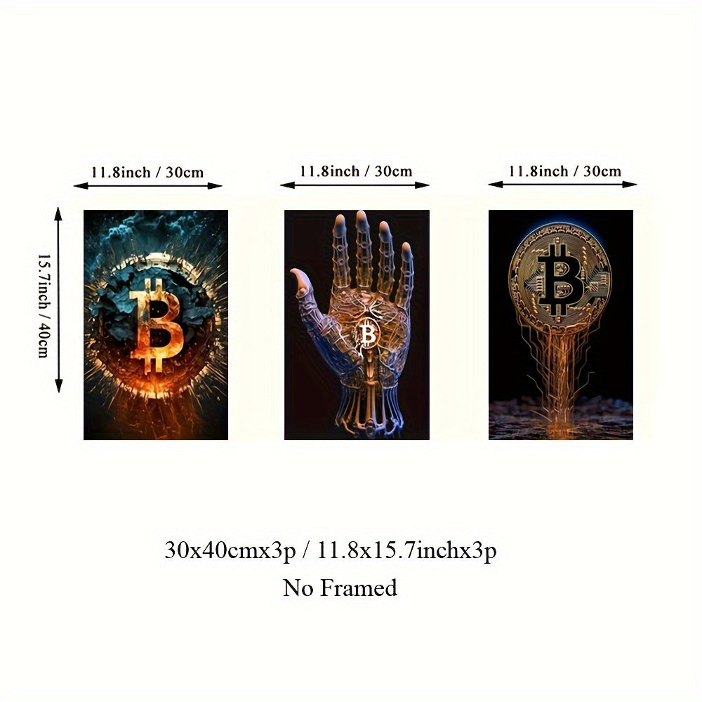 3-delige Bitcoin Neon Posters