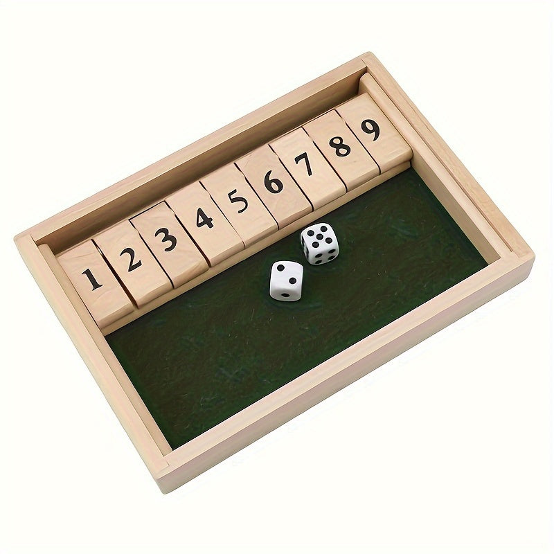 Tafelbladversie houten shut the box met 2 houten dobbelstenen