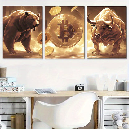 3-delige Bitcoin Bull And Bear Art Set