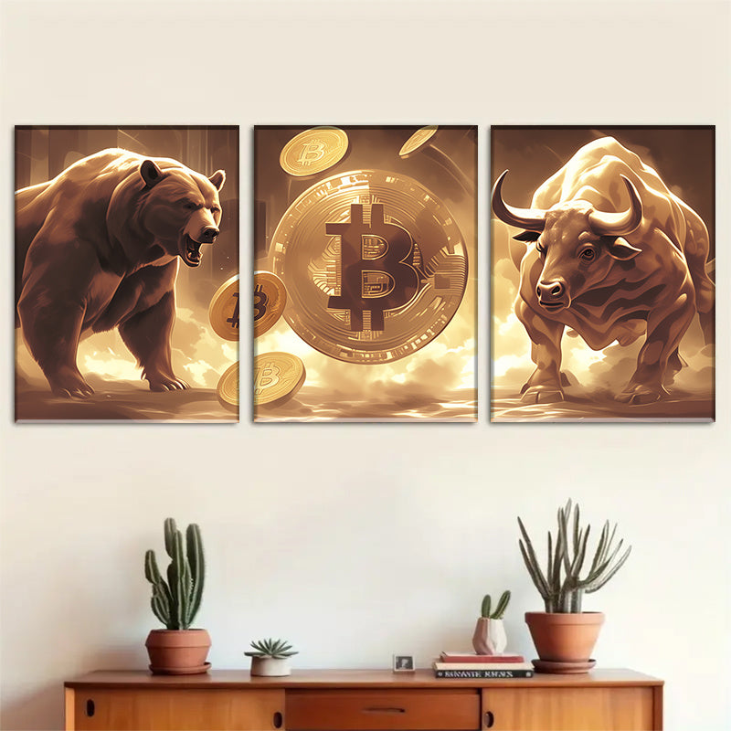 3-delige Bitcoin Bull And Bear Art Set