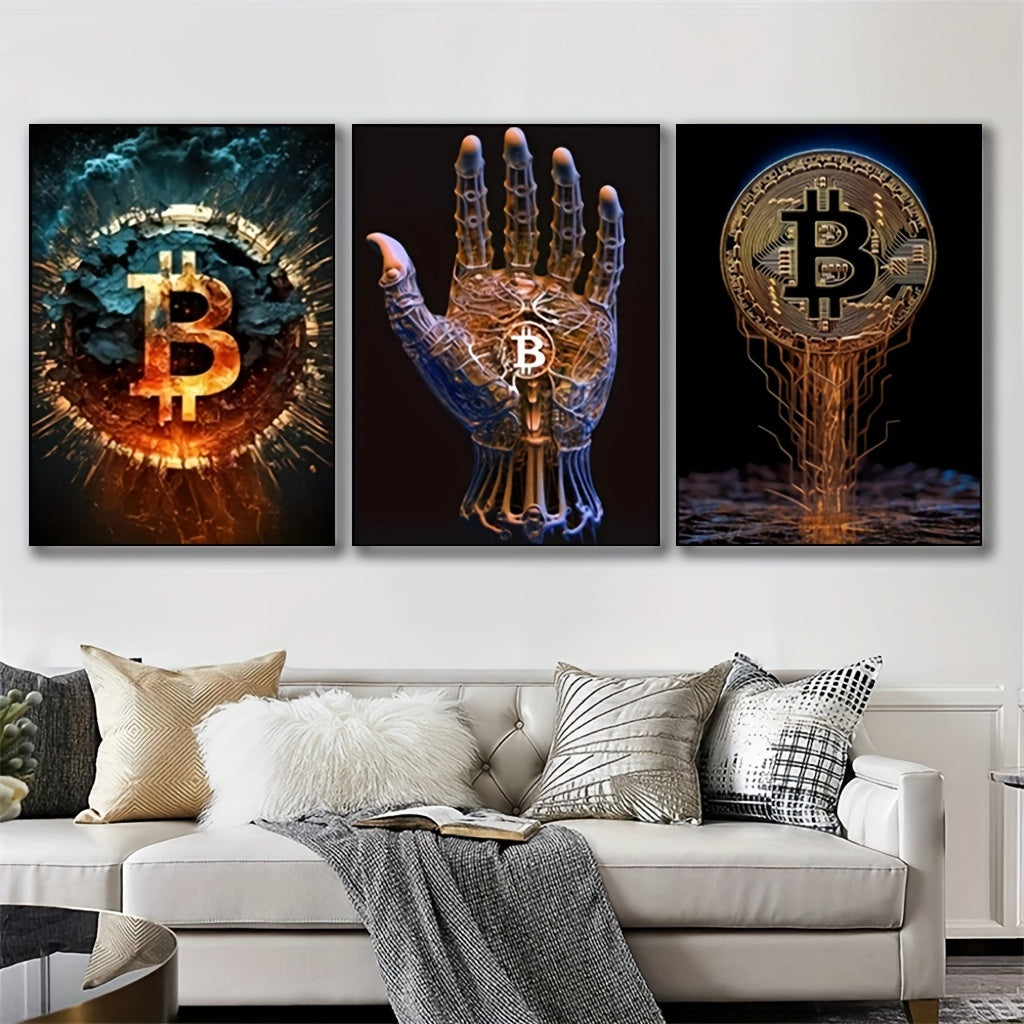 3-delige Bitcoin Neon Posters