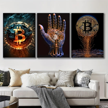 3-delige Bitcoin Neon Posters