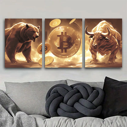 3-delige Bitcoin Bull And Bear Art Set