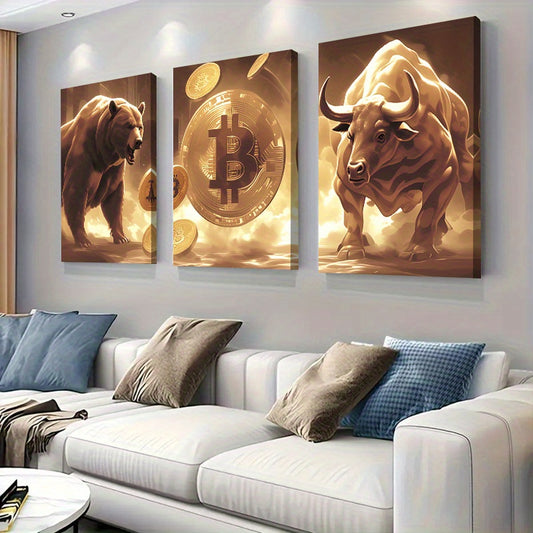 3-delige Bitcoin Bull And Bear Art Set