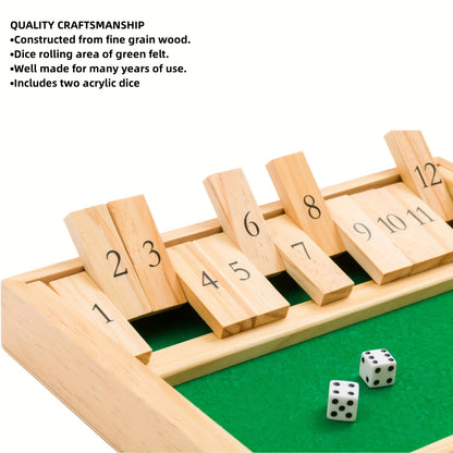 Tafelbladversie houten shut the box met 2 houten dobbelstenen
