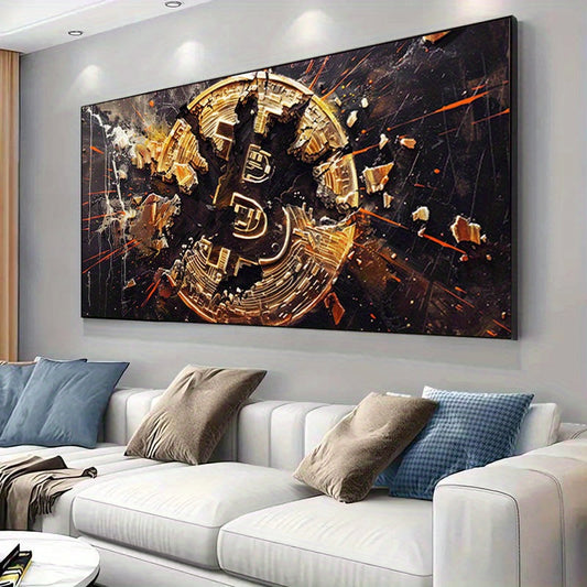 70x140cm – Gouden Cryptocurrenency Poster met Zwart en Goud Ontwerp