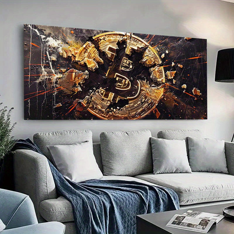 70x140cm – Gouden Cryptocurrenency Poster met Zwart en Goud Ontwerp