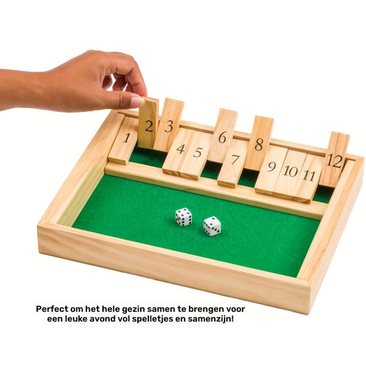 Tafelbladversie houten shut the box met 2 houten dobbelstenen