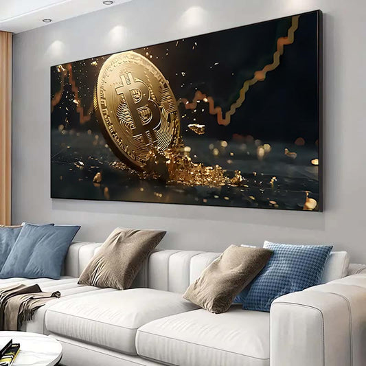 70x140 cm - Gouden Bitcoin Shiny Chips